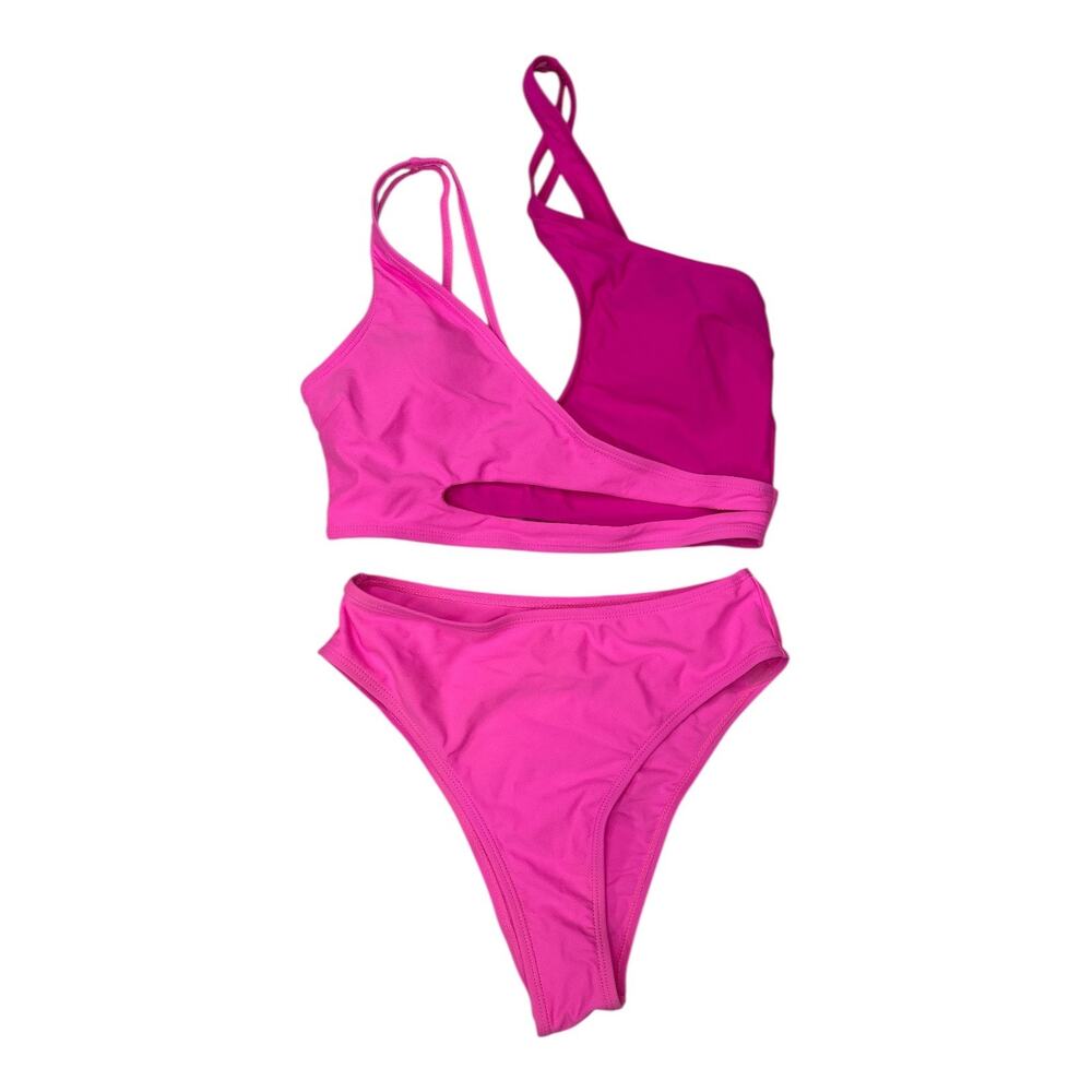 Shein Womens Two Toned Pink Cutout Padded Bikini Swimsuit Size Small